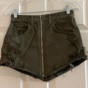 LF Carmar Distressed Olive Green Denim Skirt